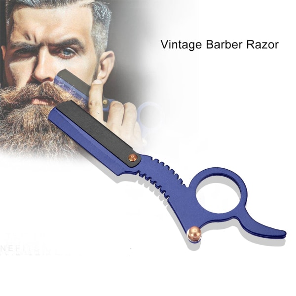 Vintage Barber rettkant barberhøvel med enkel bladerstatningsmekanisme Skjeggbarberblått