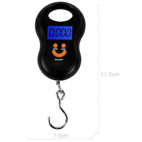 Musta kannettava 50 kg LCD digitaalinen riippuva elektroninen matkatavaravaaka matkustamiseen, ostoksille tai ulkoiluun.