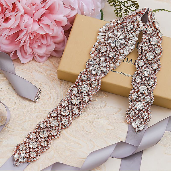 Rhinestone Bryllupsbånd med Glasbælte og Hvid Organza