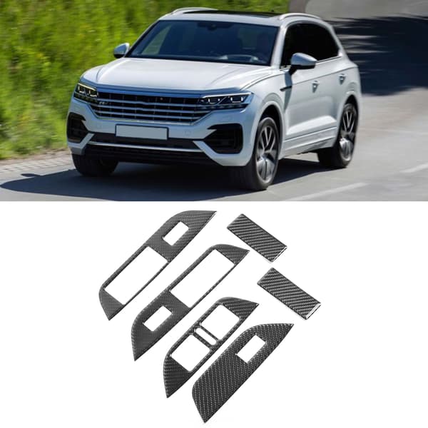 6 st kolfiber bilfönsteromkopplare panelöverdrag för vänsterstyrd VW Touareg 11-18