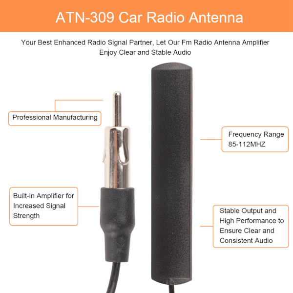 ANT-309 Universal Bil FM Radio Antenne Patch Antenne Forrude Montering 5M Kabel