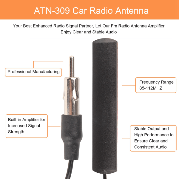 ANT-309 Universal Car FM Radio Antenna Patch Aerial Windscreen Mount 5M Cable