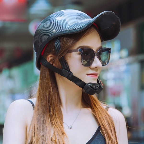 Retro Motorcykel Halvhjälm med Justerbar Nylonhakrem Scoophjälm Elbilhjälm