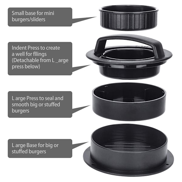 Hamburgerpressverktyg Hamburger Patty-formar 3 i 1 Hamburger Patty Maker för vanlig nötköttsburgare Non Stick Köksgrillverktyg