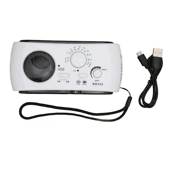Solardriven handvevsradio multifunktionell uppladdningsbar nödradio med ficklampsfunktion för utomhuscamping vandring vit