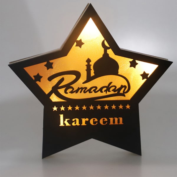 Ramadan Eid Mubarak Pentagram Lys Blød Lys Buksbom Bærbar Eid Håndværk LED Lys til Træ Have JM01942