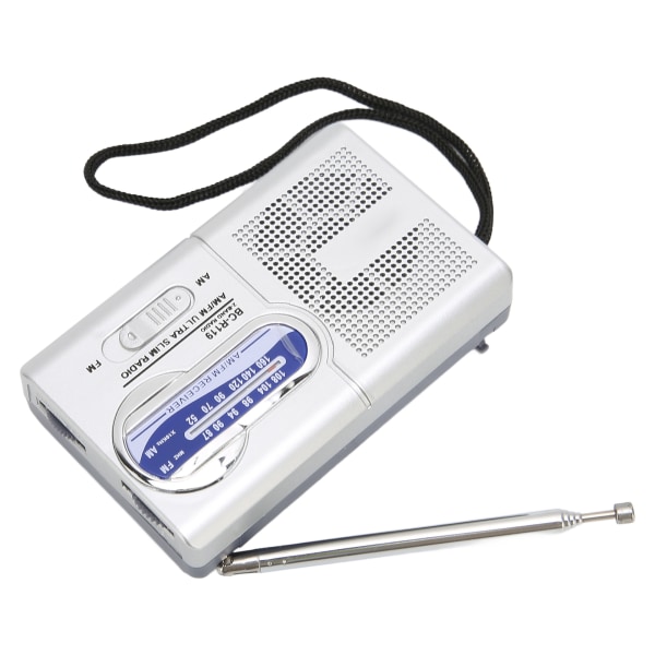 Bærbar lommeradio AM/FM multifunksjonell klassisk sølvgrå batteridrevet radio for hjemmevandring Sykkeltur