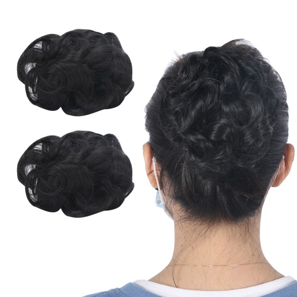 Black Fake Hair Bun høytemperaturfiber Syntetisk Chignon Curly Hair Extension Parykker
