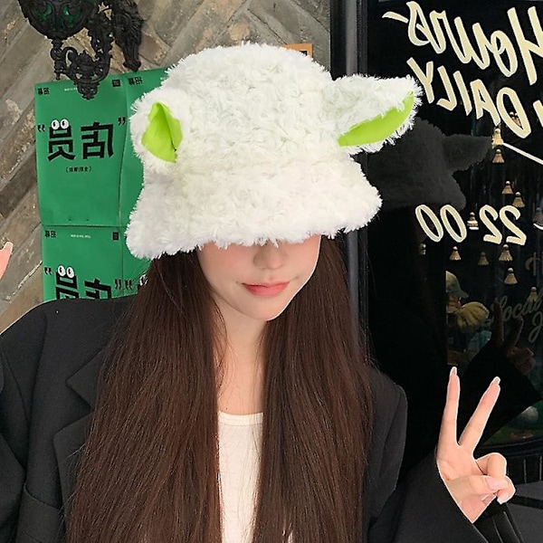 Plush Lammeuld Blød Sheep Øre Spand Hat Kvinder Studerende Varmt Beskyttelse Piger Hat Par Efterår Vinter Fisker Hat Hvid
