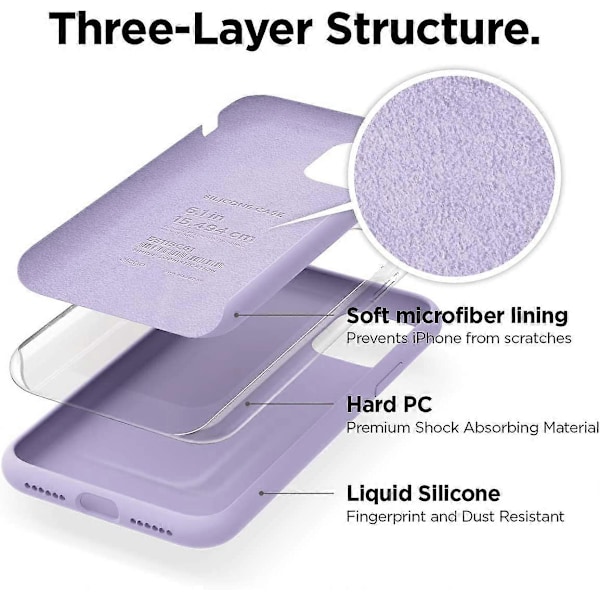 Silikone Etui Kompatibelt med iPhone 11 etui (Lavendel), Hævet Kant (Skærm & Kamerabeskyttelse), 3-lags Struktur, Fuld Kropsbeskyttelse