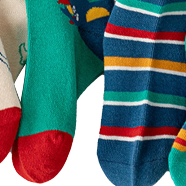 5 par barnsockor söta tecknade dinosaurier barnstrumpor andningsbara mid calf bomullsstrumpor för höst vinter S