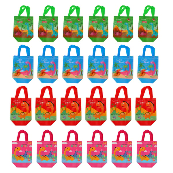24 stk. søte dinosaurgaveposer, sammenleggbare non-woven dinosaurfestposer til bursdagsfester og babyshower