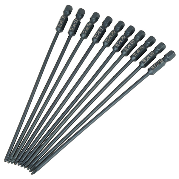 10 kpl S2-teräksestä valmistettuja ristipää PH1 -ruuvimeisselin kärkiä, 1/4 tuuman kuusiovarrella, 150 mm