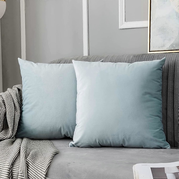 Pudderblå 50x50 cm Velour Pyntepudebetræk Sæt med 2, Dekorative Bløde Pudebetræk til Sofa Soveværelse