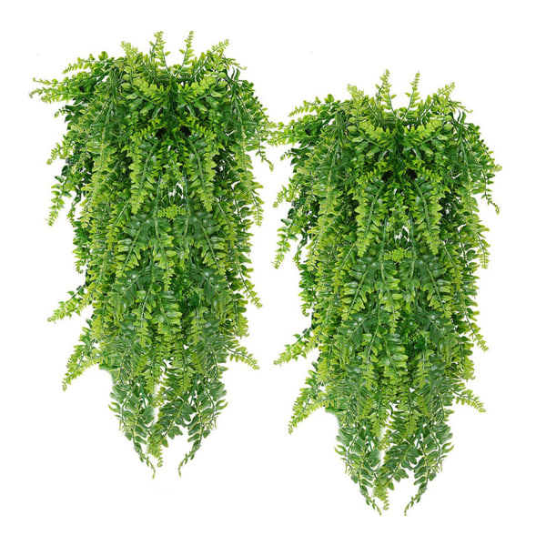 Konstgjorda hängande ormbunksväxter - Set med 2 | Grönt plastblad | Perfekt för trädgårds- och bröllopsinredning