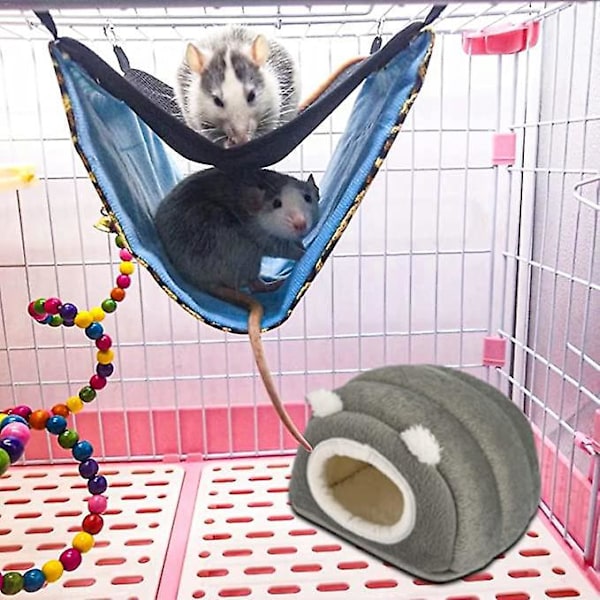 Vinterhus for hamster, grått kjæledyr, koselig og varm seng egnet for små dyr, marsvinnrede, pinnsvin, gerbil, rotte