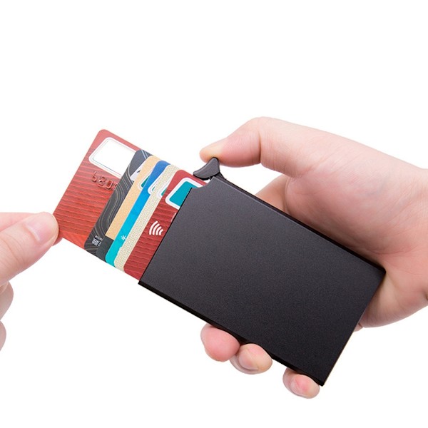 Aluminiumlegering RFID Anti-tyveri kortholder Automatisk Pop-Up Bankkortboks Visitkort Etui Sort