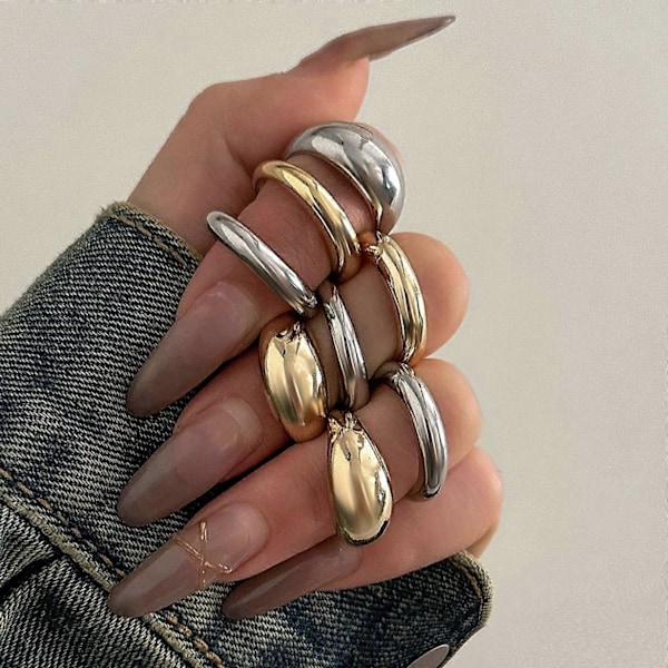 8 stk. Justerbare Ringe Sæt til Kvinder Vintage Stil Geometriske og Enkle Kreative Bryllupstilbehør til Par Neglekunst