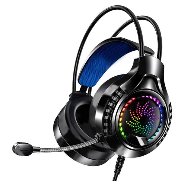 Kablet computerheadset 7.1 lydkanal justerbart hovedbånd bløde ørekopper dobbelte 3,5 mm og USB RGB computer gaming hovedtelefoner