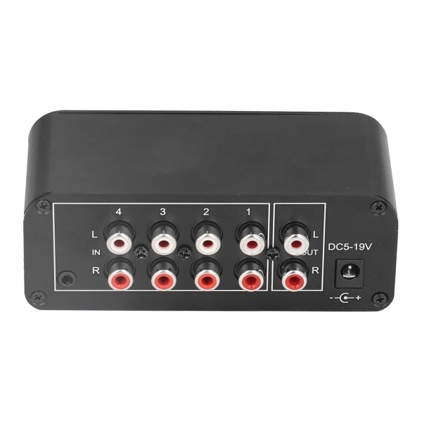 Stereo Sound Mixer 4 Kanal RCA Input og Output Mini Stereo Mixer med separate lydstyrkekontroller til hovedtelefoner