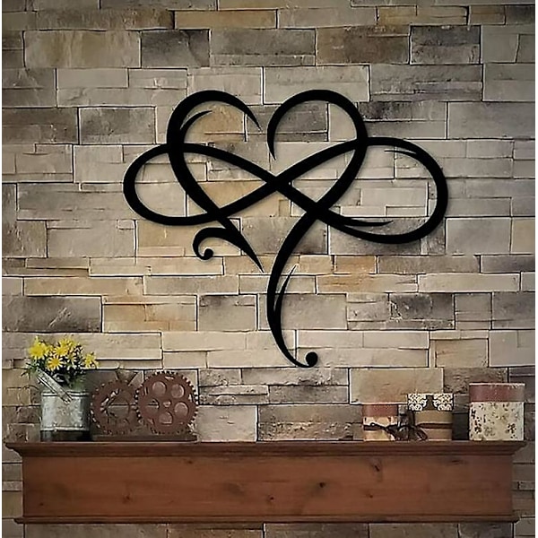 Infinity Heart Metal Vægkunst - Evig Kærlighed Væg Skulptur til Hjem, Soveværelse, Stue - 20x25cm - Sort (1 stk)