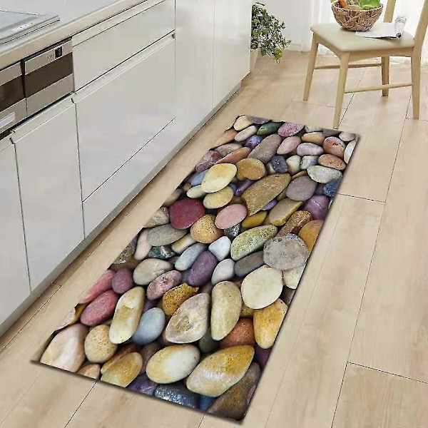 Skridsikker 3D Pebble Stone Printet Køkkenmåtte - Blød Entré Dørmåtte Tæppe 60x90cm 24x36inch