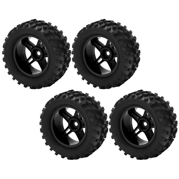 4 stk. RC-hjul og dekksett 82 mm foran og bak med flettet mønster for WLToys 144001 1/14 RC Off Road CarBlack