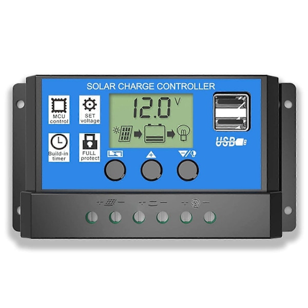 Solar Charge Controller, 20A Solpanel Controller 12V/24V PWM Automatisk Parameter Justerbar LCD Display
