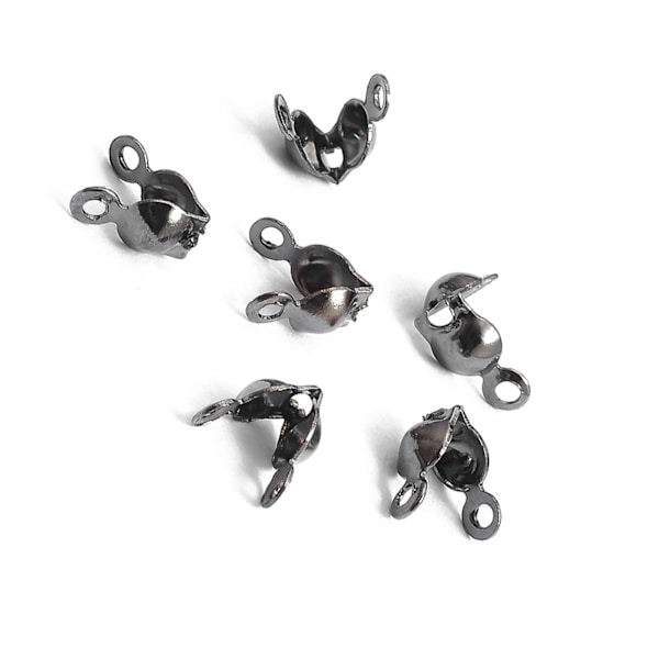 100 st Pärltoppar Knuttäckare Mode Metall Handgjorda Clamshells Crimp Pärltoppar Knuttäckare DIY Smyckestillbehör Ruthenium Svart