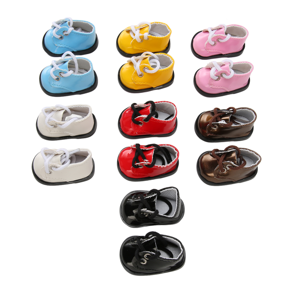 7 par docka PU-läderskor Ljust läder Casual Bolled Plysch dockklänning Söta dockskor för 20 cm dockor
