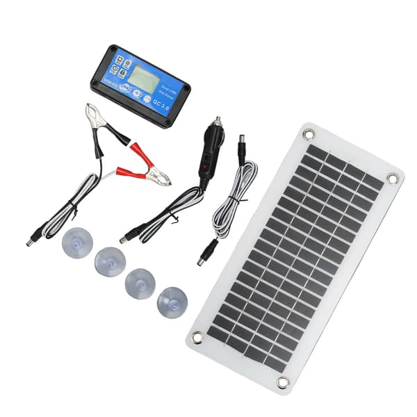 12V 30W Solpanelssats Bärbar Solpanelsmodul med Kontroller Fasta Sugkoppar för Husbil Bil Båt Camping