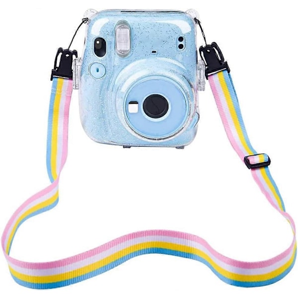 Mini 11 Kova PVC Kotelo Suojus Instax Mini 11 Kameran Matkakotelo Irrotettavalla Hihnalla - Kimalteleva Läpinäkyvä