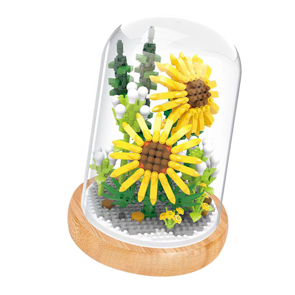 Växtbyggstenar Miniatyr DIY Byggstenar Bukett Krukväxter Prydnader Dekoration Leksaker Solros med Skyddande Omslag