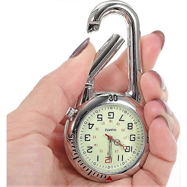 Silver Unisex Lommeur Hvid Urskive Sort Metal Analog Quartz Urværk med Sort Clip-on Karabinhage