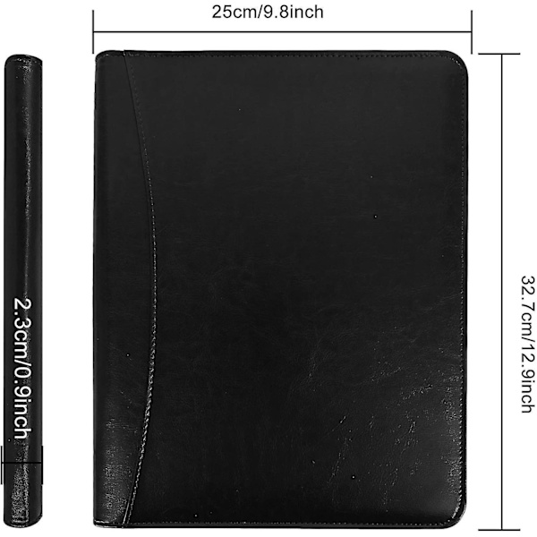 Zipper Portfolio Organizer med A4-klämma - Brun PU-läder