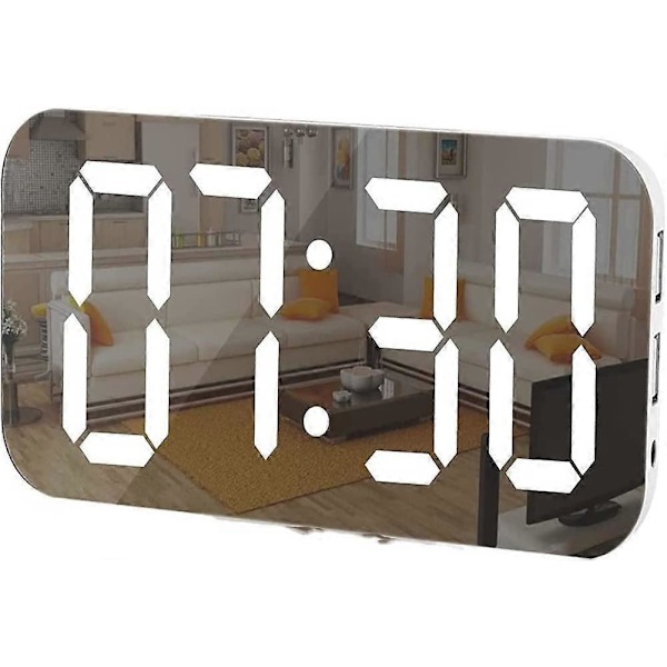 Digitalt Vækkeur, LED Vækkeur med Adapter, Digitalt Ur med 2 Lysstyrkeniveauer, Strømforsynet Elektronisk Vækkeur, Snooze Vækkeur med 12/
