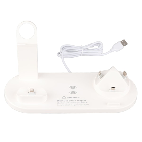 4 i 1 trådløs lader, hurtig trådløs ladestasjon, brakettstøtte for iPhone 14, for iWatch, for IOS-ørepropper, hvit