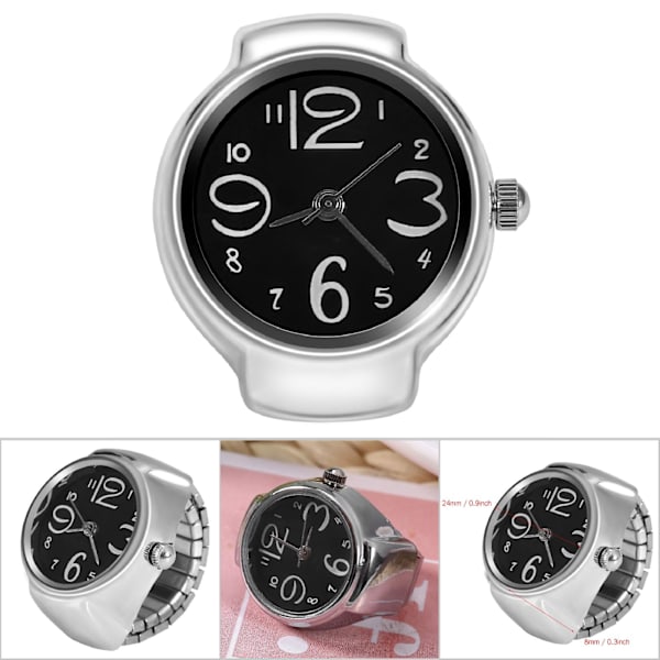1 Stk Fashionable Kvinder Mænd Kvarts Analog Rund Finger Ring Love Watch (sort)