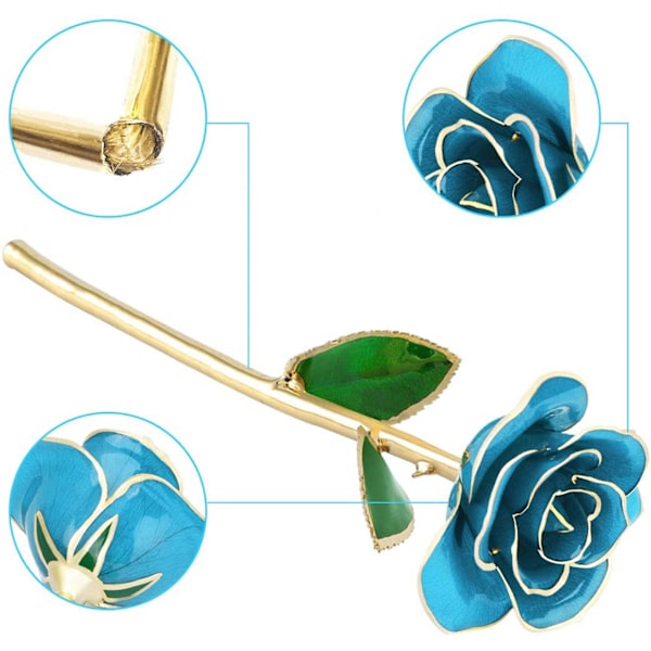 24K gullforgylt roseblomst himmelblå for valentinsdagdekorasjoner ornamenter håndverk