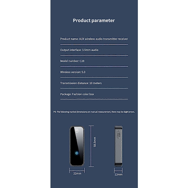 2-pak Bluetooth-modtager, Bluetooth-biljackadapter, 5.0 Bluetooth-sender, bærbar trådløs 3,5 mm Aux Bluetooth-adapter