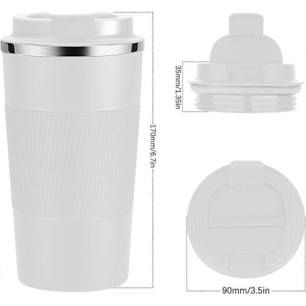 Resemugg Återanvändbara Isolerade Kaffekoppar Vakuumisolerade Flaskor Rostfritt Stål Termosmugg för Varma och Kalla Drycker (Vit, 510ml)
