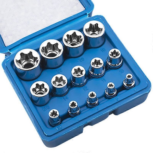 14 Delar E Star E4-E24 Hylsnyckelsats E-Torx Extern Sexkantshylsa