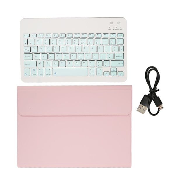 11-tommers Bluetooth-tastatur for nettbrett Trådløst nettbrett-telefon Datatastatur med beskyttende lærveske for OPPO Pad 11 Pink