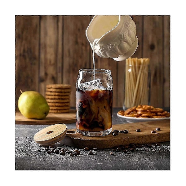 [6-delars set] Glasmuggar med bambulock och - Ölburksformade dricksglas, 47 cl iskaffe
