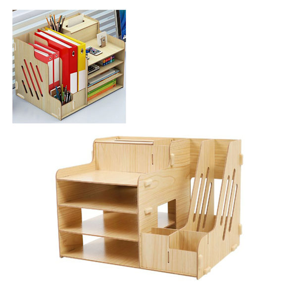 Skrivebordsarrangør Multipurpose Modern Simple Style Træ Skrivebordsopbevaring Hylde til Hjem Skole Kontor Hvid Ahorn