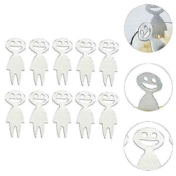 10 stk. Rustfrit Stål Søde Smiley Kage Snack Frugtgaffel Husholdnings Madgafler