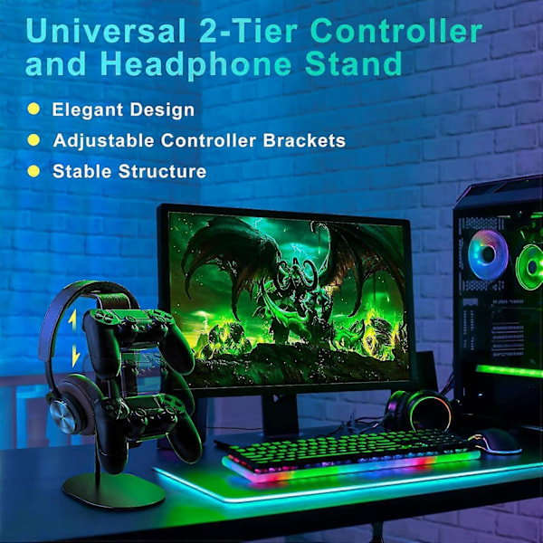Gamepad-kontroller og hodetelefonstativ, aluminium og tre gamepad-kontroller og hodetelefonstativ