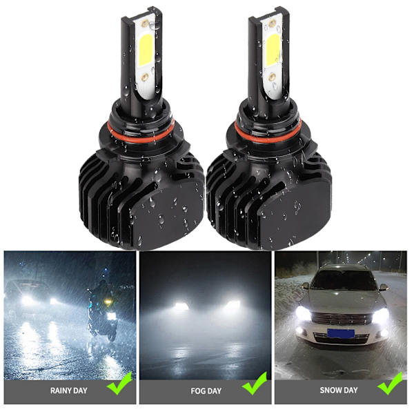 2 stk. LED-frontlykter til bil uten vifte 9006/HB4 6000K L5 hvitt lys