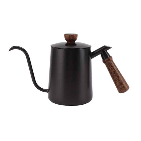 600 ml svanehals kaffekjele 304 rustfritt stål lang tut kjele trehåndtak hell over kaffekanne tekanne svart