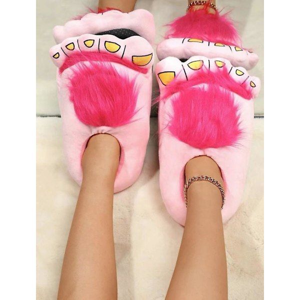 Rosa Luddiga Monster Stora Fotslippers Bekväma Nyhet Vinter Hobbit Kostym Slippers för Vuxna